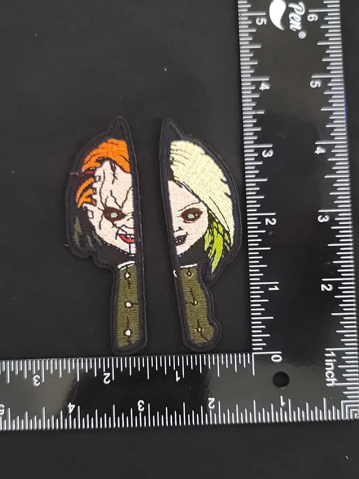 Horror Couple Matching Knife Patch Set | Split Heart Horror Patch | Embroidered Iron On or Sew On | Couples Jacket Patch | Best Friend Patch