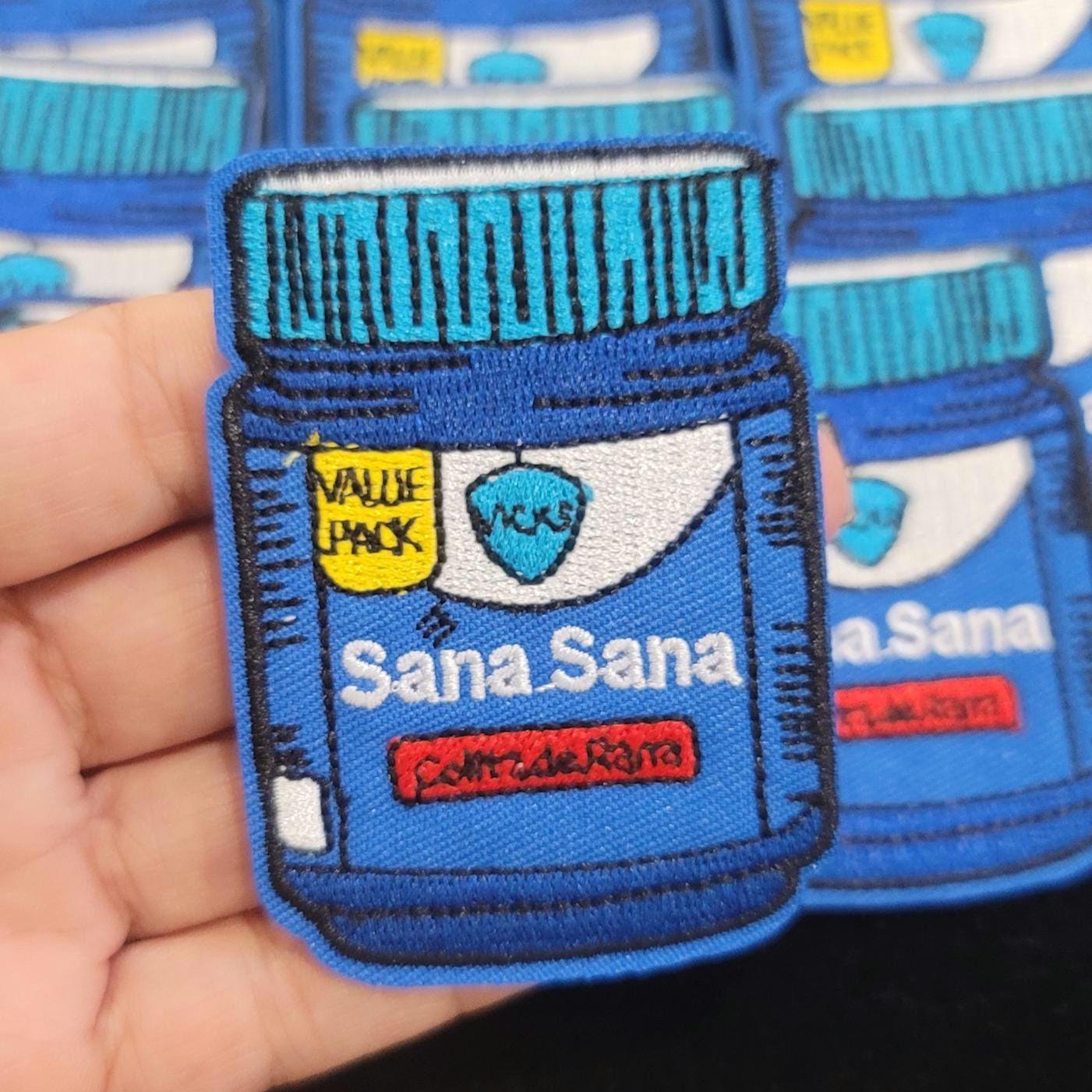 Sana Sana Patch – Funny Latinx Iron-On/Sew-On Patch | Vapor Rub Jar Embroidered Patch | Childhood Healing Vibes