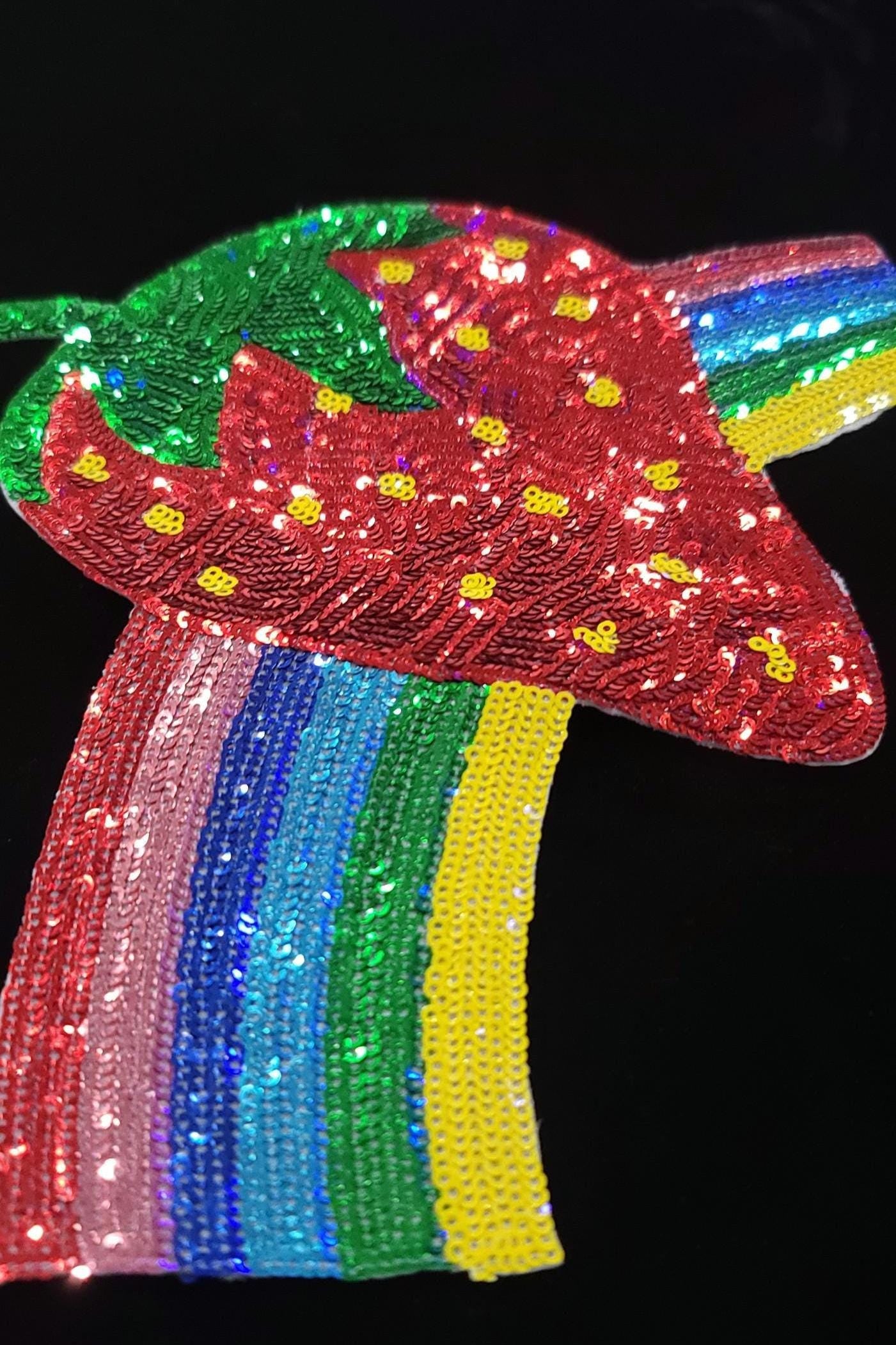 Strawberry Rainbow Sequin Patch – Iron-On or Sew-On Embellishment | Vibrant Pride Patch | Fruity Fun Appliqué for Jackets, Bags & More