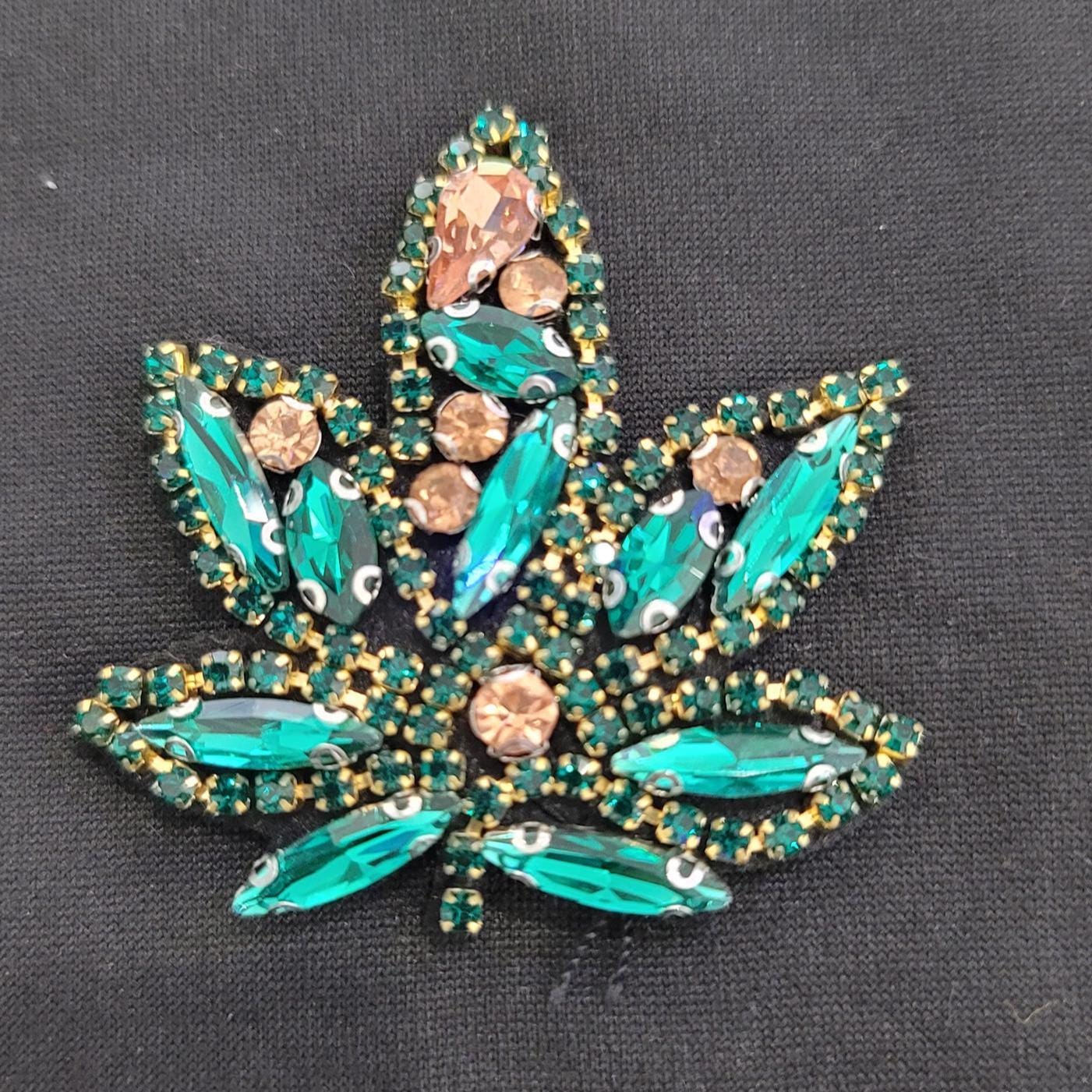Green Rhinestone Leaf Patch | Boho Sew On Applique | Sparkly Festival Jacket Patch | Statement Bling Leaf for Denim, Bags & Hats