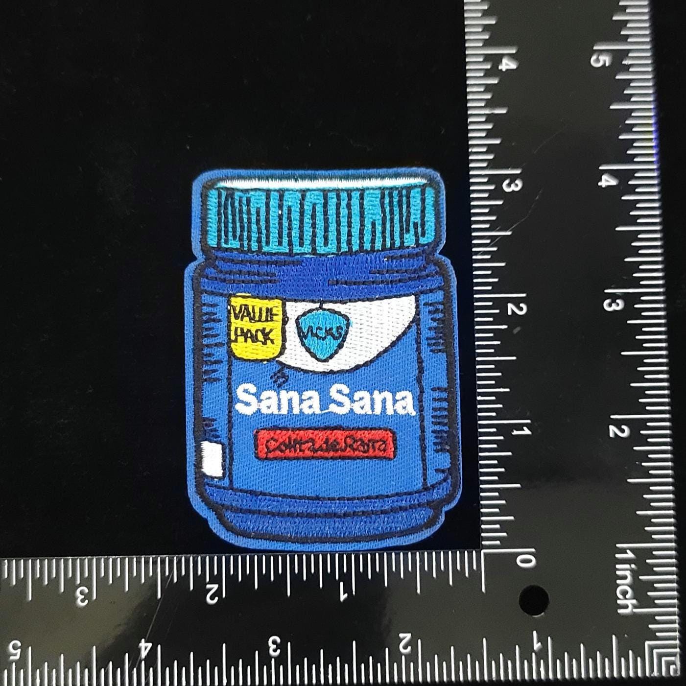Sana Sana Patch – Funny Latinx Iron-On/Sew-On Patch | Vapor Rub Jar Embroidered Patch | Childhood Healing Vibes