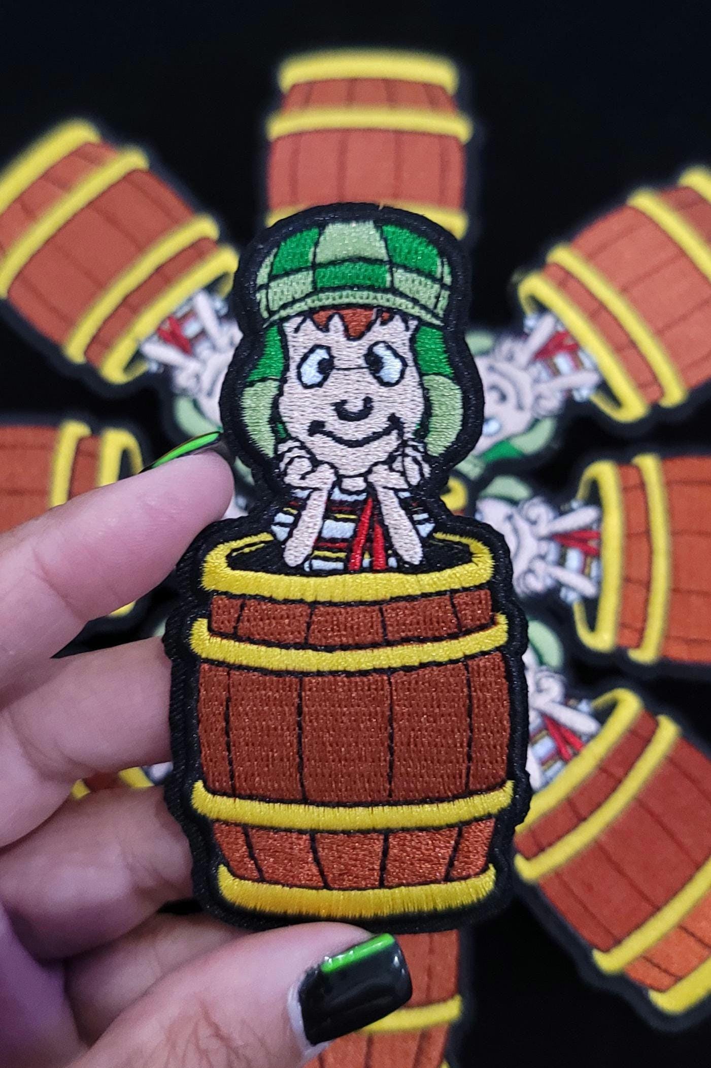 Kid in Barrel Patch – Inspired Cartoon Embroidered Patch | Iron-On or Sew-On | Classic Throwback Vibes