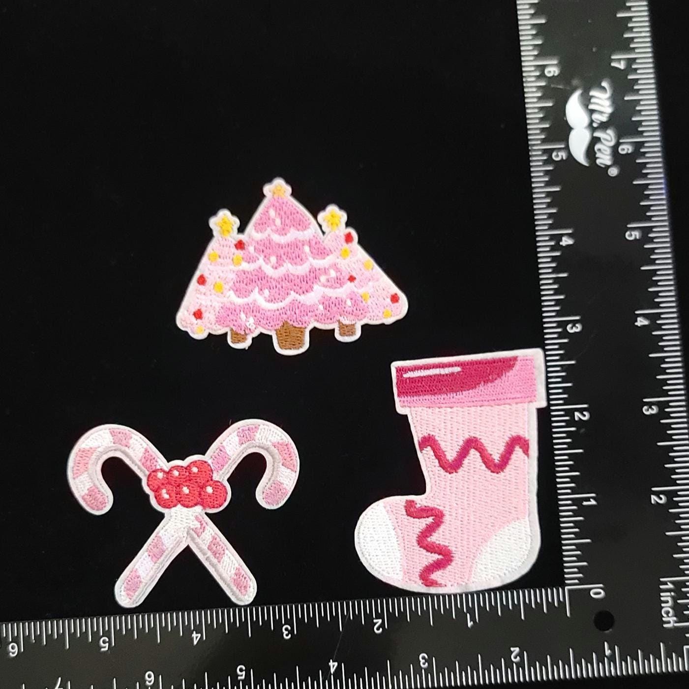 Pastel Pink Christmas Patch Set – 9-Piece Holiday Iron-On/Sew-On Bundle | Kawaii Winter Patches | Cute Christmas Decor Appliqués