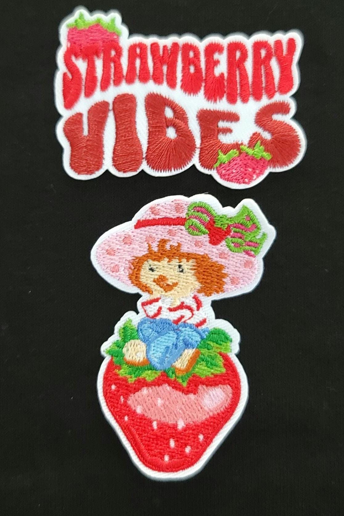 Strawberry Girl - Strawberry Vibes Embroidered Patch Set – Cute Red & Pink Iron-On Patches for Jackets, Bags, and More
