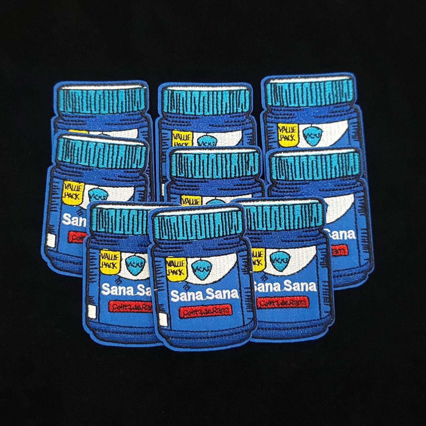 Sana Sana Patch – Funny Latinx Iron-On/Sew-On Patch | Vapor Rub Jar Embroidered Patch | Childhood Healing Vibes
