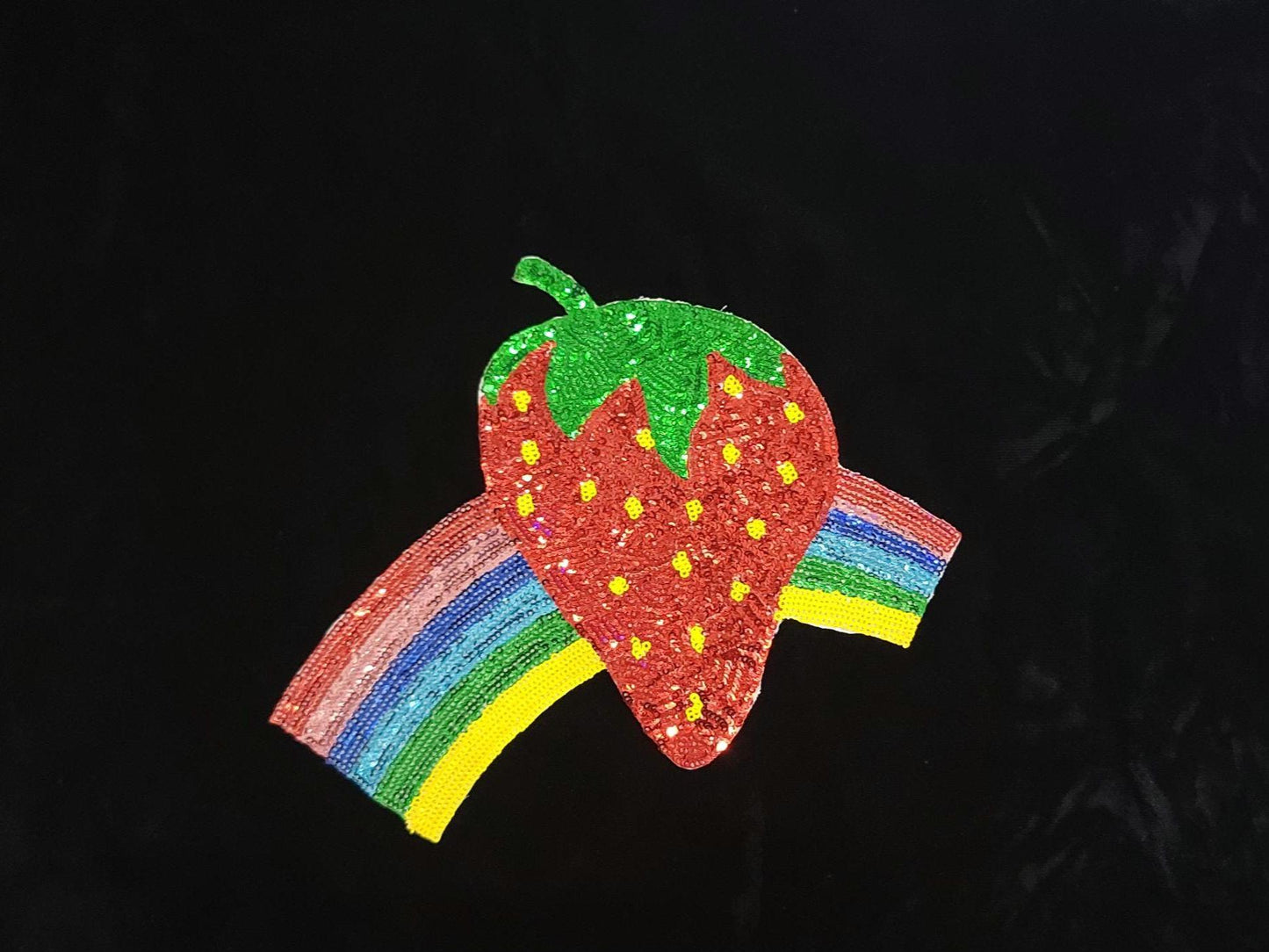 Strawberry Rainbow Sequin Patch – Iron-On or Sew-On Embellishment | Vibrant Pride Patch | Fruity Fun Appliqué for Jackets, Bags & More