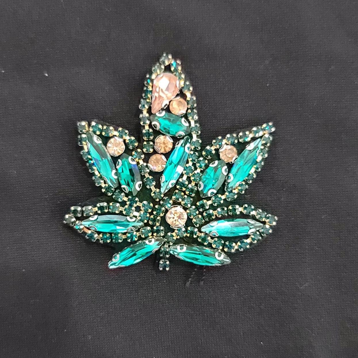 Green Rhinestone Leaf Patch | Boho Sew On Applique | Sparkly Festival Jacket Patch | Statement Bling Leaf for Denim, Bags & Hats