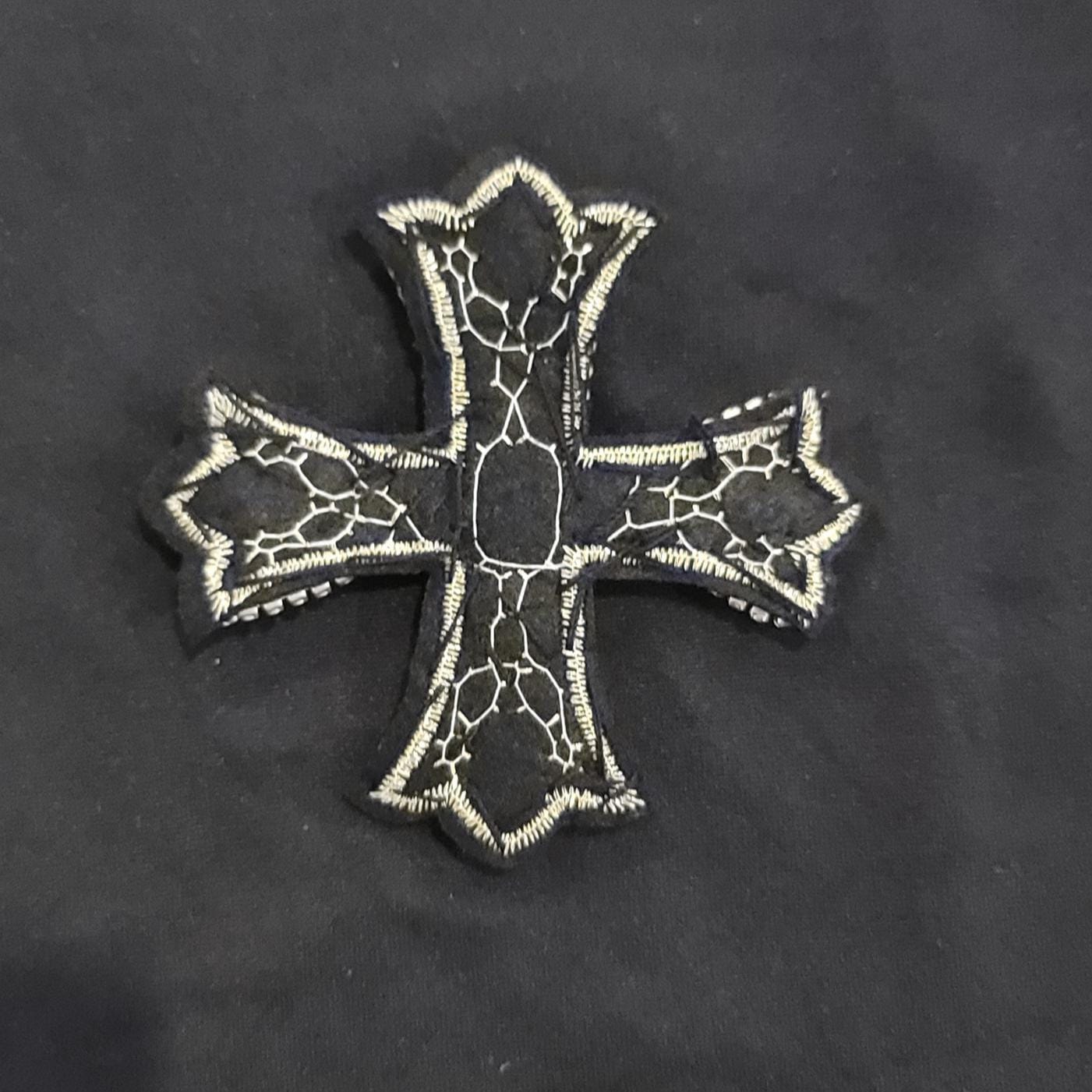 Red Rhinestone Cross Patch | Sparkly Sew On Applique | Bling Cross for Jackets, Denim, Bags, DIY Fashion