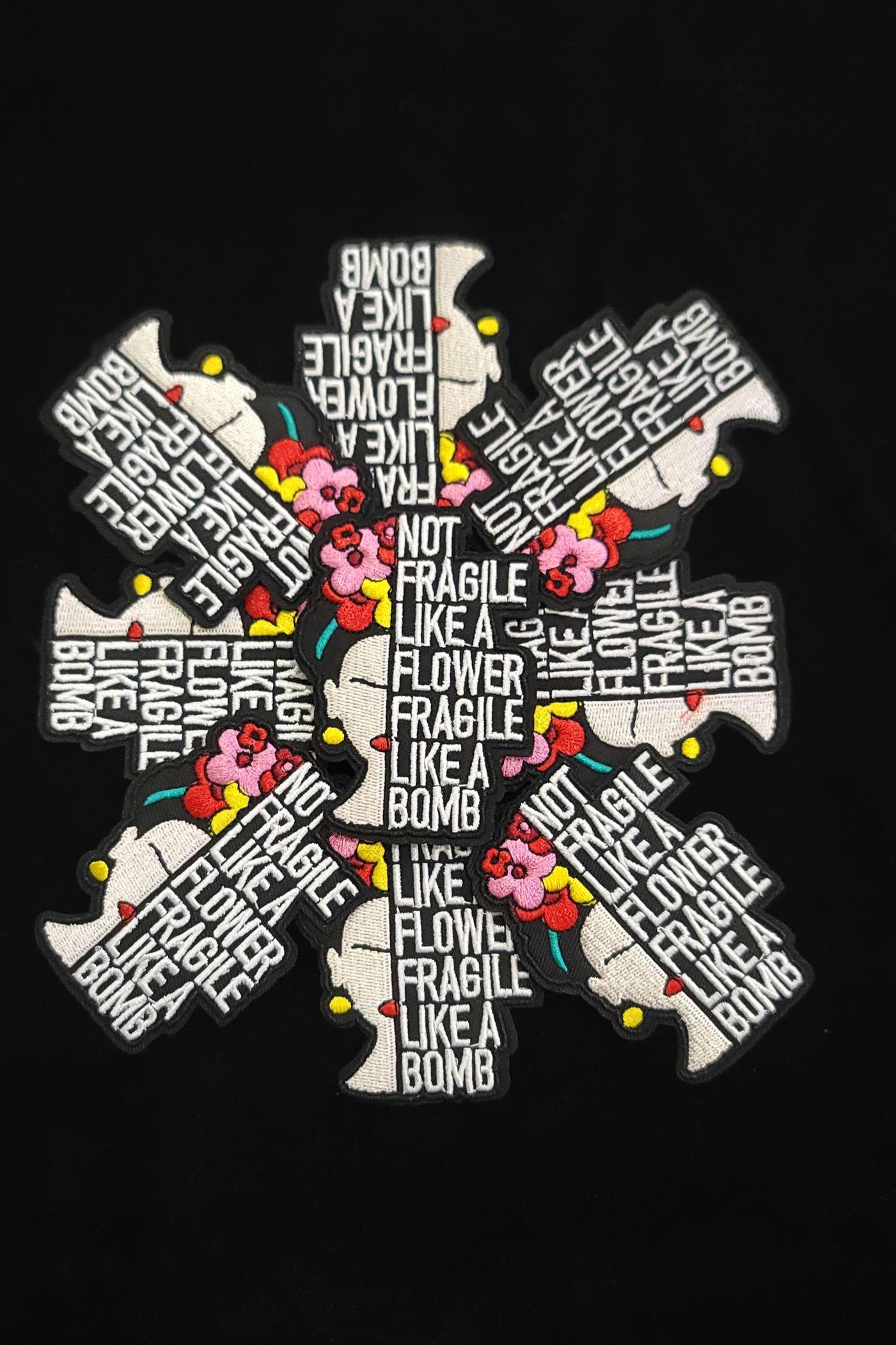 Not Fragile Like a Flower Patch – Feminist Iron-On/Sew-On Embroidered Patch | Empowerment Quote Patch | Bold Statement Appliqué