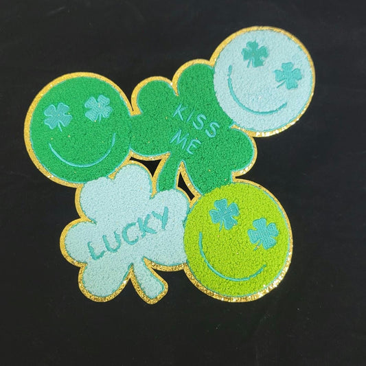 Lucky Smiley Shamrock Patch – St. Patrick’s Day Embroidered Badge