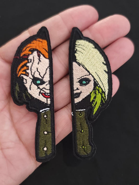 Horror Couple Matching Knife Patch Set | Split Heart Horror Patch | Embroidered Iron On or Sew On | Couples Jacket Patch | Best Friend Patch