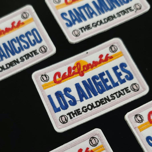California License Plate Patch Set – Los Angeles, San Francisco, San Diego, Santa Monica, Santa Barbara – The Golden State Embroidered Souve