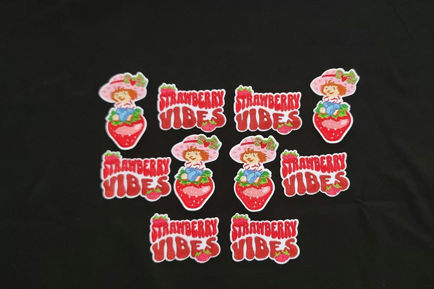 Strawberry Girl - Strawberry Vibes Embroidered Patch Set – Cute Red & Pink Iron-On Patches for Jackets, Bags, and More