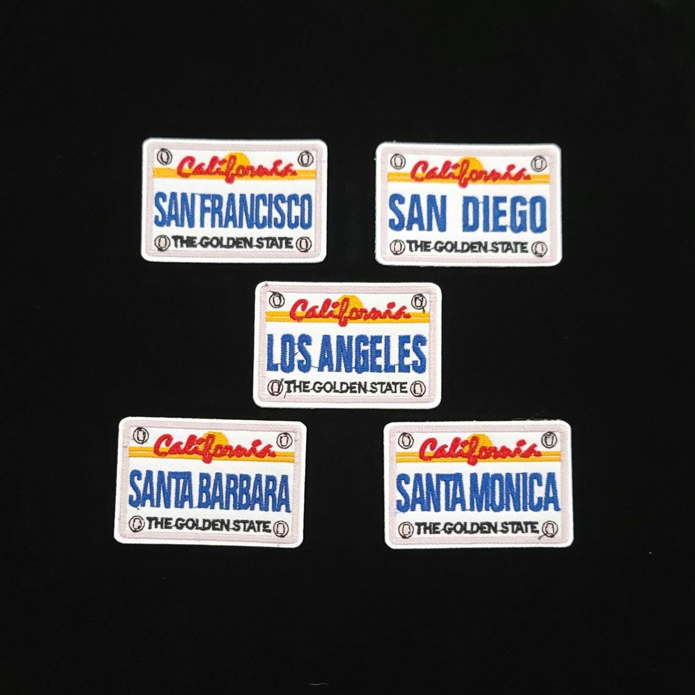 California License Plate Patch Set – Los Angeles, San Francisco, San Diego, Santa Monica, Santa Barbara – The Golden State Embroidered Souve
