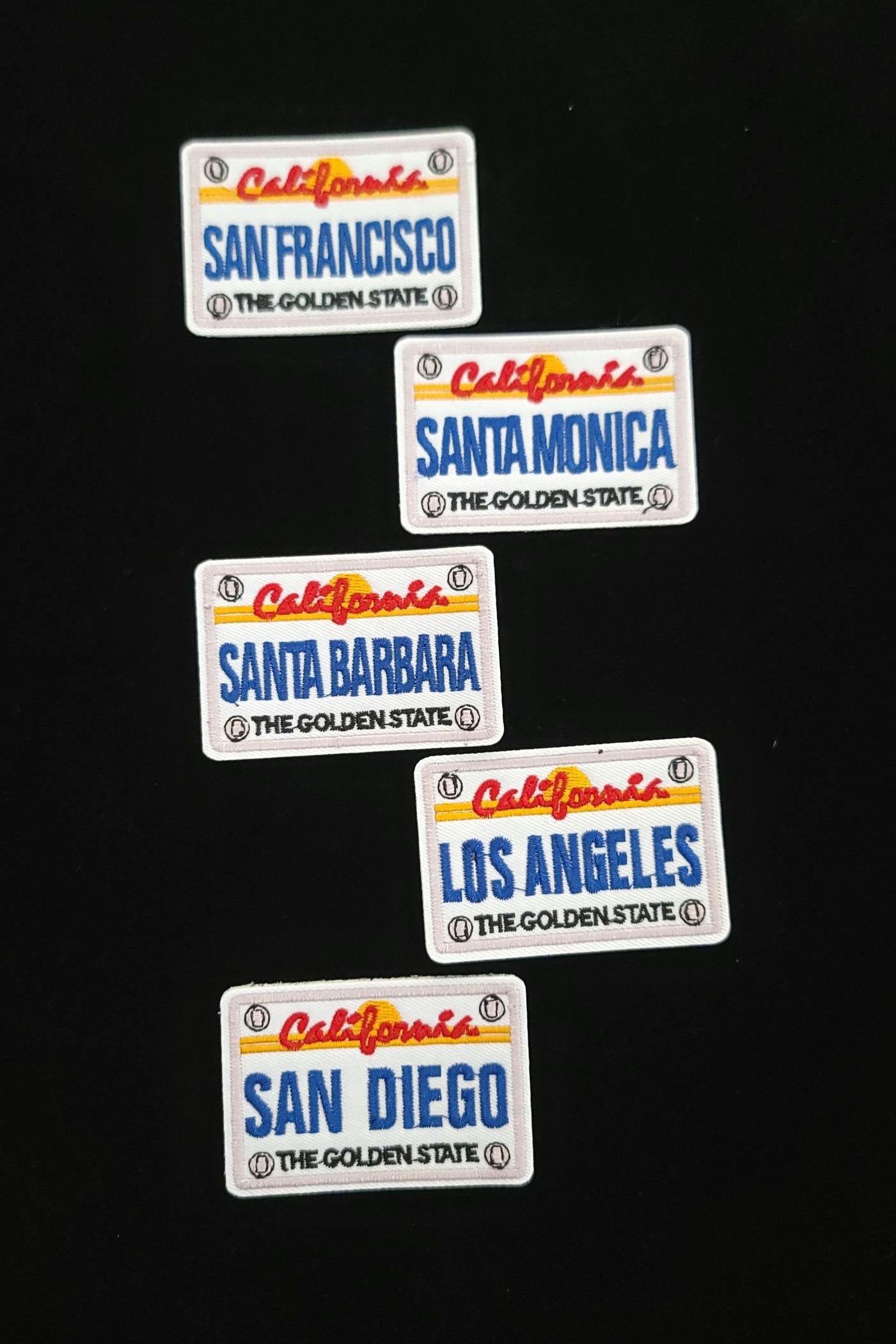California License Plate Patch Set – Los Angeles, San Francisco, San Diego, Santa Monica, Santa Barbara – The Golden State Embroidered Souve