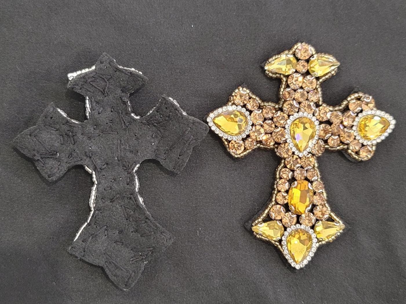 Rhinestone Cross Patch | Gold or Silver Sew On Applique | Sparkly Faith Cross for Jackets, Denim, Hats & Accessories | Bling Patch